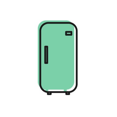 Siyah çizgi buzdolabı simgesi beyaz arkaplanda izole edildi. Buzdolabı buzdolabı. Ev aletleri ve aletler. Vektör İllüstrasyonu.