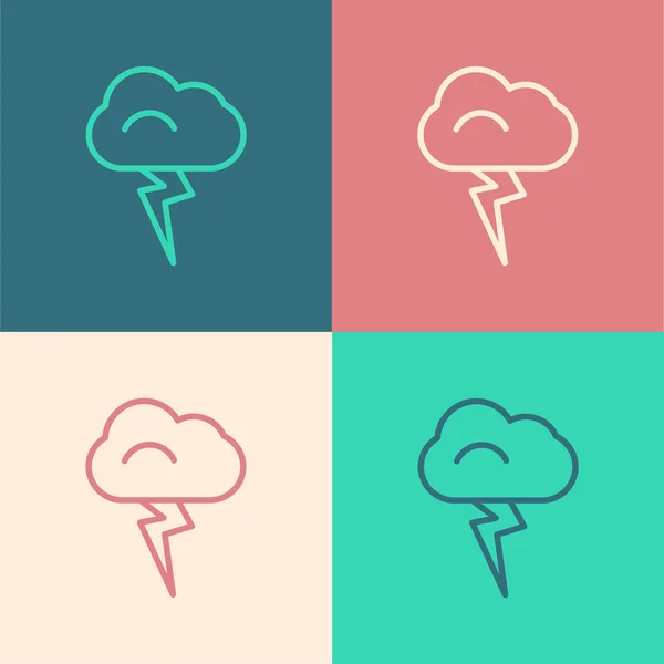 流行艺术线风暴图标孤立的色彩背景 云和雷电的迹象 暴风雨的天气标志 病媒图解 — 图库矢量图片