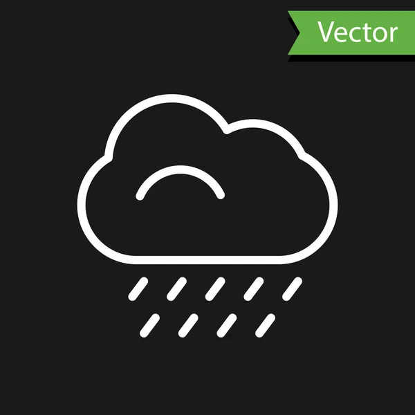 Weiße Linie Wolke Mit Regensymbol Isoliert Auf Schwarzem Hintergrund Regenwolken — Stockvektor