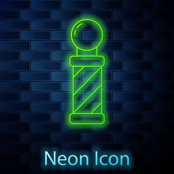 Glödande Neon Linje Classic Frisör Butik Pol Ikon Isolerad Tegel — Stock vektor