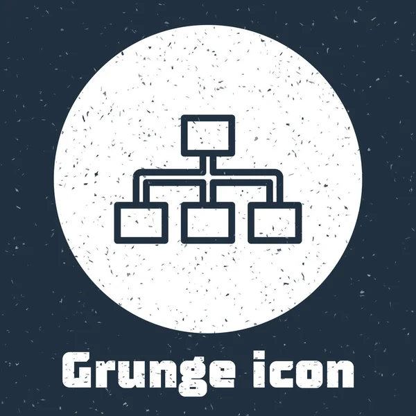 Grunge Line Hierarchie Organogramm Diagramm Infografik Symbol Isoliert Auf Grauem — Stockvektor