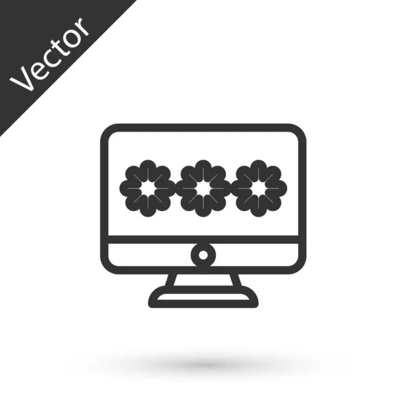 Monitor Línea Gris Con Icono Notificación Contraseña Aislado Fondo Blanco — Vector de stock