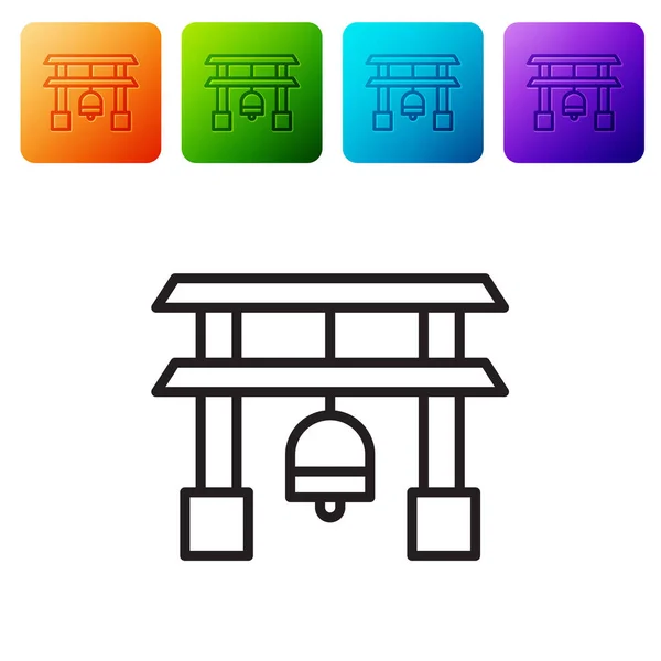 Černá Čára Japonská Brána Ikona Izolované Bílém Pozadí Znamení Torii — Stockový vektor