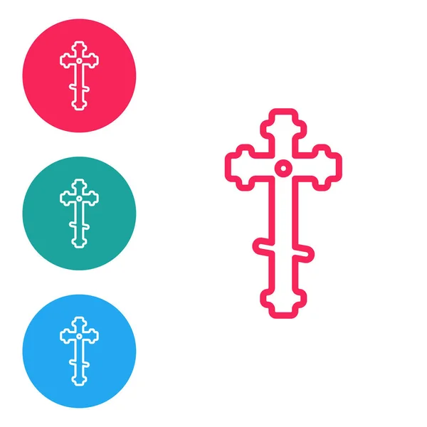 Icono Cruz Cristiana Línea Roja Aislado Sobre Fondo Blanco Cruz — Vector de stock