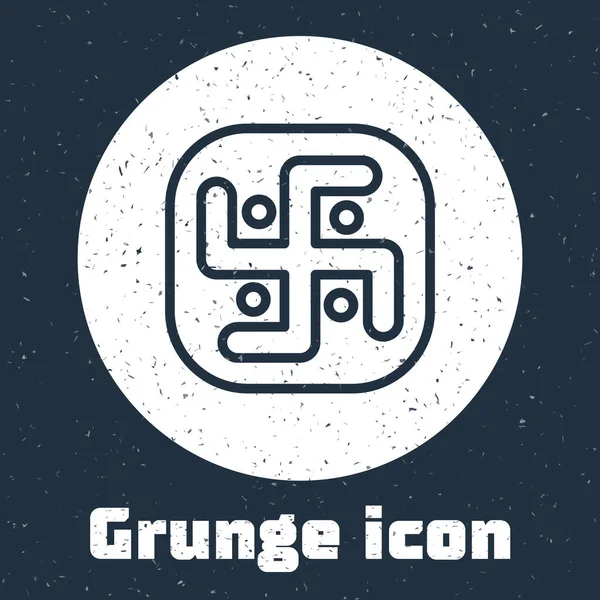 Grunge Line Jainism Ikone Isoliert Auf Grauem Hintergrund Monochrome Vintage — Stockvektor