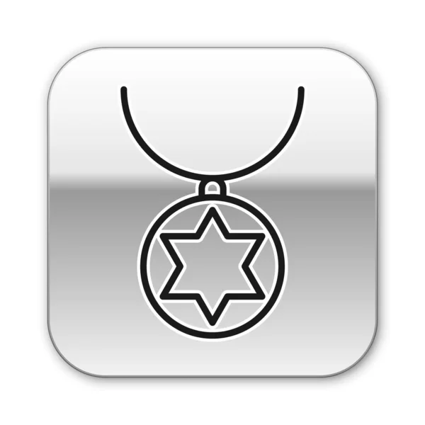 Чорна Лінія Зірка Давида Ланцюговому Іконі Ізольована Білому Тлі Єврейська — стоковий вектор