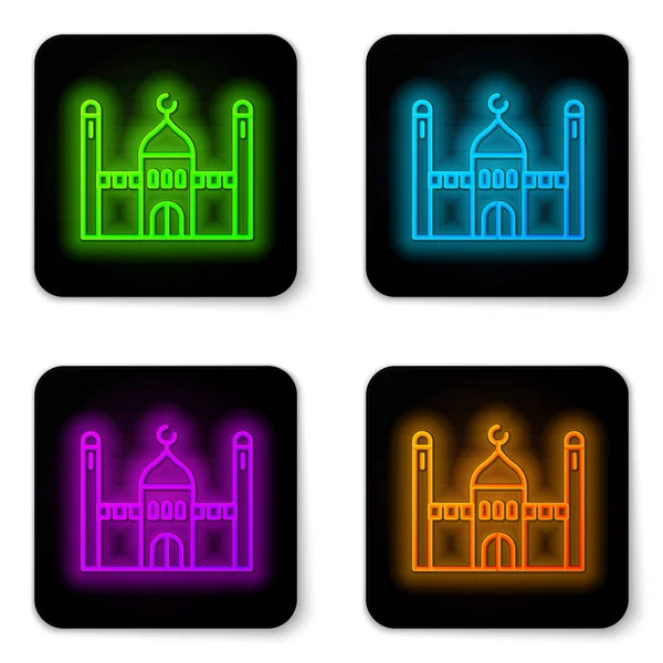 Ragyogó Neon Vonal Muzulmán Mecset Ikon Elszigetelt Fehér Háttérrel Fekete — Stock Vector