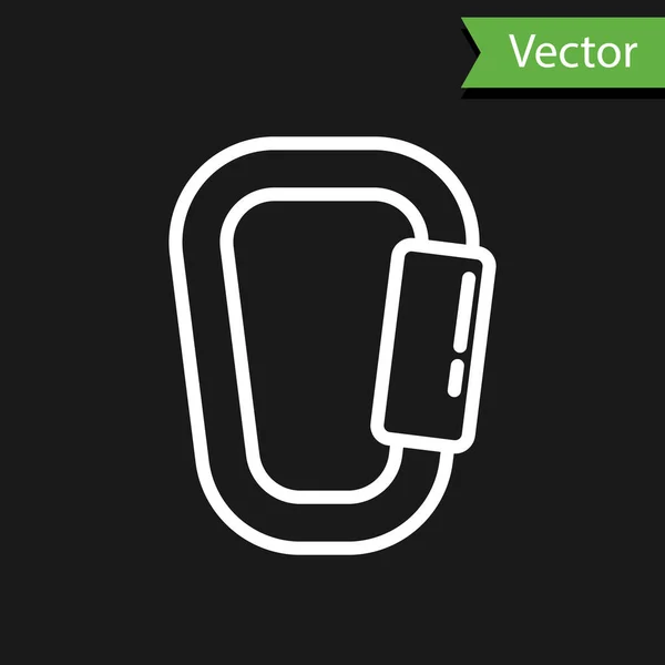 Icono Mosquetón Línea Blanca Aislado Sobre Fondo Negro Deporte Extremo — Vector de stock