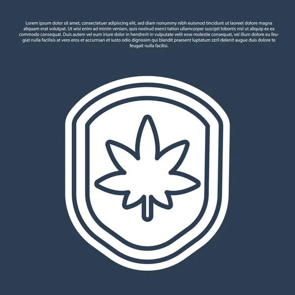 Blue Line Shield Marijuana Cannabis Leaf Icon Isolated Blue Background — Stock Vector