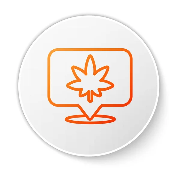 Ligne Orange Pointeur Carte Icône Feuille Marijuana Cannabis Isolée Sur — Image vectorielle