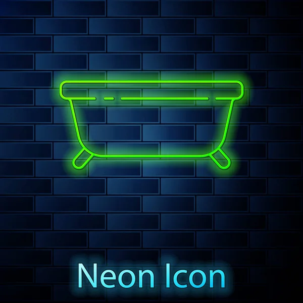 Linea Neon Incandescente Icona Vasca Isolata Sfondo Muro Mattoni Illustrazione — Vettoriale Stock
