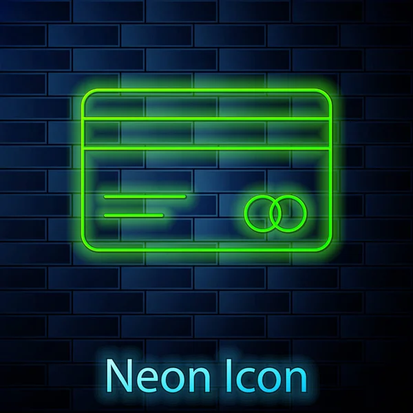 Zářící Neonová Linka Ikona Kreditní Karty Izolované Pozadí Cihlové Zdi — Stockový vektor