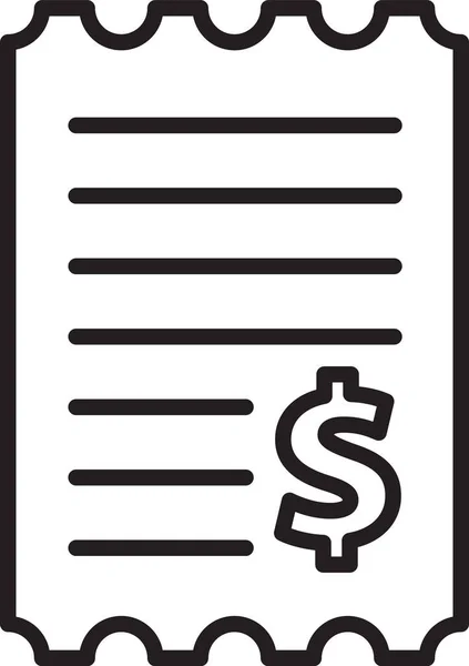 ブラックライン白の背景に隔離された紙のチェックと財務チェックアイコン 紙の印刷チェック ショップ領収書または請求書 ベクターイラスト — ストックベクタ