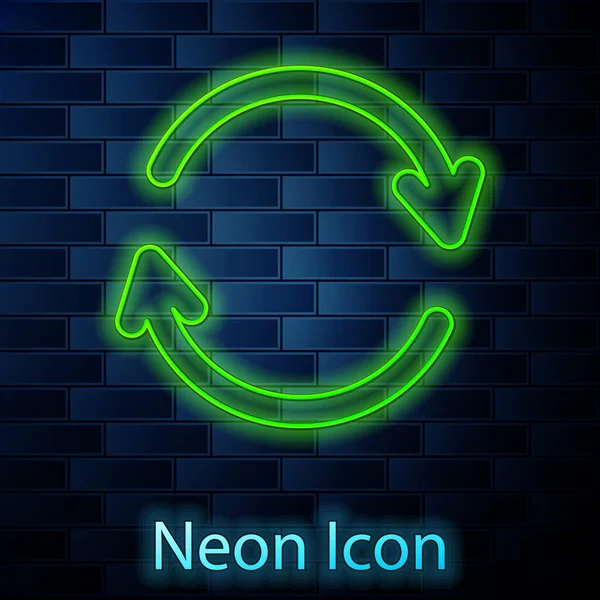 Leuchtende Neon Linie Refresh Symbol Isoliert Auf Backsteinwand Hintergrund Symbol — Stockvektor