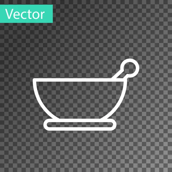 Weiße Linie Mörser Und Stößel Symbol Isoliert Auf Transparentem Hintergrund — Stockvektor