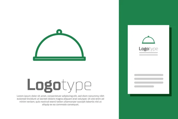 Línea Verde Cubierta Con Una Bandeja Alimentos Icono Aislado Sobre — Archivo Imágenes Vectoriales