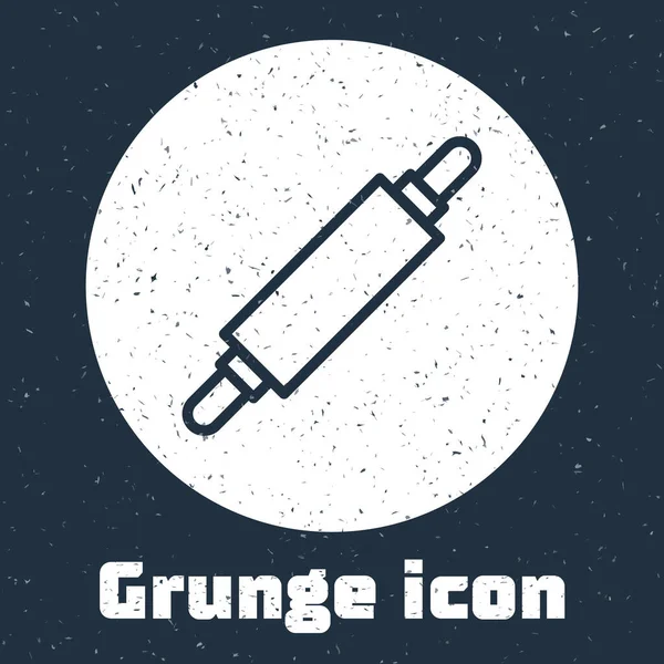 Grunge Line Rolling Pin Symbol Isoliert Auf Grauem Hintergrund Monochrome — Stockvektor