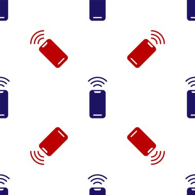 Mavi ve kırmızı kablosuz akıllı telefon simgesi beyaz arkaplanda izole edilmiş kusursuz desen. Vektör.