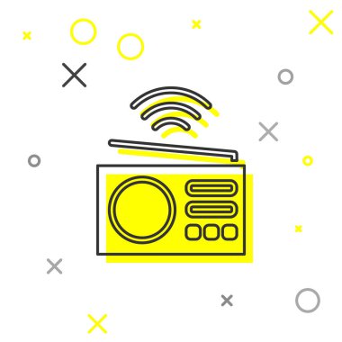 Gri çizgi Akıllı radyo sistemi simgesi beyaz arkaplanda izole edildi. İnternet kavramının kablosuz bağlantısı. Vektör.