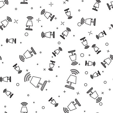 Siyah çizgi Akıllı masa lambası ikonu beyaz arkaplanda izole edilmiş pürüzsüz desen. İnternet kavramının kablosuz bağlantısı. Vektör.