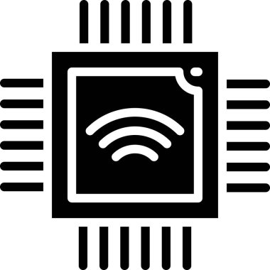 Beyaz zemin üzerinde mikro devre işlemci simgesi olan siyah bilgisayar işlemcisi. Devre kartlı çip ya da işlemci. Mikro işlemci. Vektör.