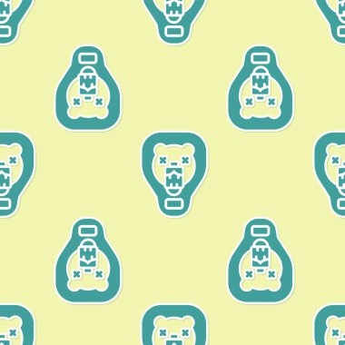 Yeşil Ayı başı kalkan simgesinde izole edilmiş, sarı arkaplanda pürüzsüz desen. Duvarda av kupası. Vektör.