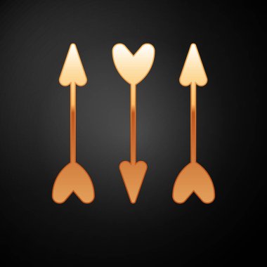 Altın Hippi ok simgesi siyah arkaplanda izole edildi. Vektör.