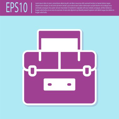 Retro mor kutu ya da sallanan kutu kutusu ve turkuaz arka planda izole edilmiş balıkçılık ekipmanları ikonu. Balık oltası. Vektör.