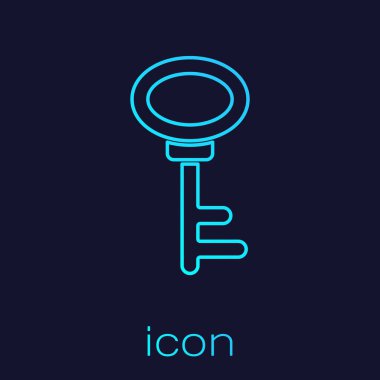 Turkuaz hat House anahtar simgesi mavi arkaplanda izole edildi. Vektör.