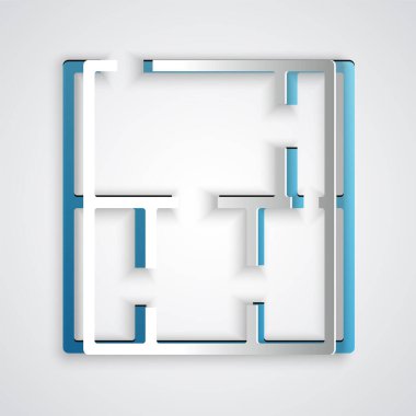 Kağıt kesiği ev planı simgesi gri arkaplanda izole edildi. Kağıt sanatı tarzı. Vektör.