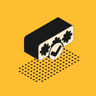 Isometric Parola koruması ve güvenlik erişim simgesi sarı arka planda izole edildi. Güvenlik, güvenlik, koruma, gizlilik kavramı. Vektör.