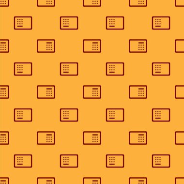 Kırmızı Güvenli simgesi kahverengi arka planda izole edilmiş. Kapı, şifreli bir banka kasası. Güvenilir Veri Koruma. Vektör.