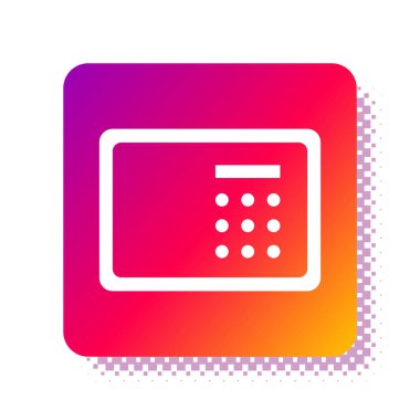 Beyaz Kasa simgesi beyaz arkaplanda izole edildi. Kapı, şifreli bir banka kasası. Güvenilir Veri Koruma. Kare renk düğmesi. Vektör.