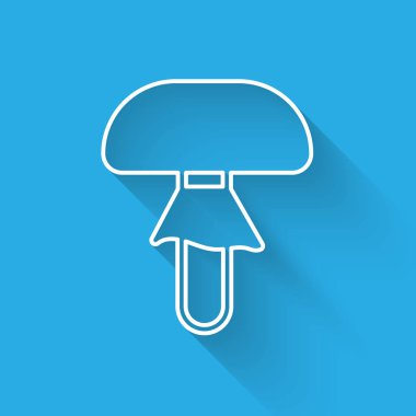 Beyaz çizgi mantar ikonu uzun gölgeli izole edilmiş. Vektör.