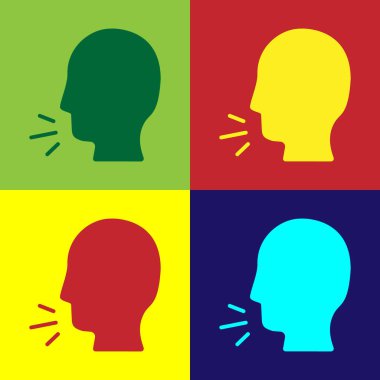 Pop Art Man 'in öksürük ikonu renkli arka planda izole edilmiş. Viral enfeksiyon, grip, grip, soğuk algınlığı semptomları. Tüberküloz, kabakulak, boğmaca. Vektör...
