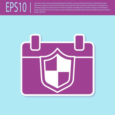Kalkan simgesi turkuaz arka planda izole edilmiş Retro mor Takvim. Sigorta konsepti. Gardiyan. Güvenlik, güvenlik, koruma, gizlilik kavramı. Vektör..