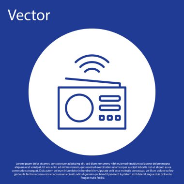 Mavi çizgi Akıllı radyo sistemi simgesi mavi arkaplanda izole edildi. İnternet kavramının kablosuz bağlantısı. Beyaz daire düğmesi. Vektör.