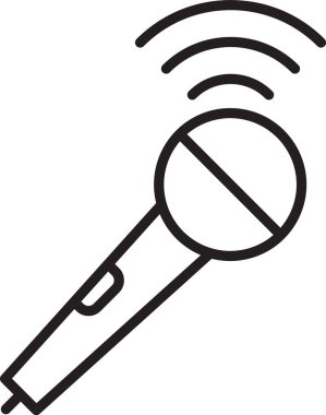 Beyaz arkaplanda siyah çizgi kablosuz mikrofon simgesi izole edildi. Radyodaki mikrofondan. Sözcü işareti. Vektör.