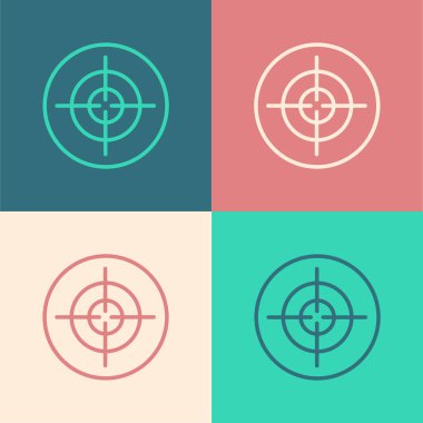 Pop Art Line Target spor ikonu renk arkaplanında izole edildi. Atış mesafesi ya da atış mesafesi için sayıları olan temiz bir hedef. Vektör.