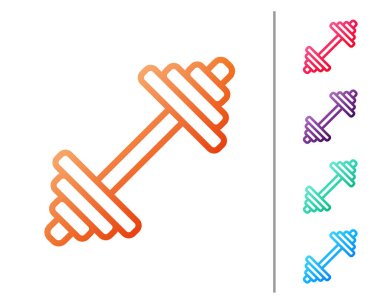 Kırmızı çizgi Dumbbell simgesi beyaz arkaplanda izole edildi. Kas kaldırma ikonu, fitness halteri, spor aletleri, egzersiz yaban domuzu. Renk simgelerini ayarla. Vektör.