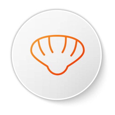 Turuncu çizgi deniz kabuğu simgesi beyaz arkaplanda izole edildi. Deniz kabuğu işareti. Beyaz daire düğmesi. Vektör..