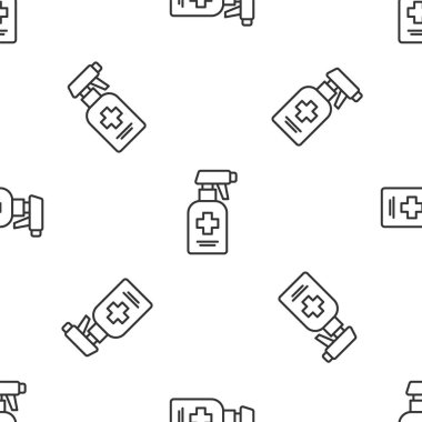 Gri çizgi, beyaz arka planda izole edilmiş sıvı antibakteriyel sabun. Antiseptik. Dezenfeksiyon, hijyen, cilt bakımı. Vektör..