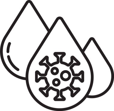 Siyah çizgi kan testi ve virüs molekülü koronavirüs ikonu beyaz arka planda izole edildi. Coronavirus, COVID-19. 2019-nCoV. Vektör..