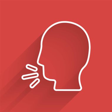 Beyaz Çizgili Adam uzun gölgeli ikon öksürüyor. Viral enfeksiyon, grip, grip, soğuk algınlığı semptomları. Tüberküloz, kabakulak, boğmaca. Vektör...