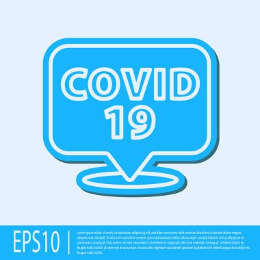 Mavi çizgi Corona virüsü 2019-nCoV gri arkaplanda izole edilmiş konum ikonu. Bakteri ve mikroplar, hücre kanseri, mikrop, mantar. Vektör..