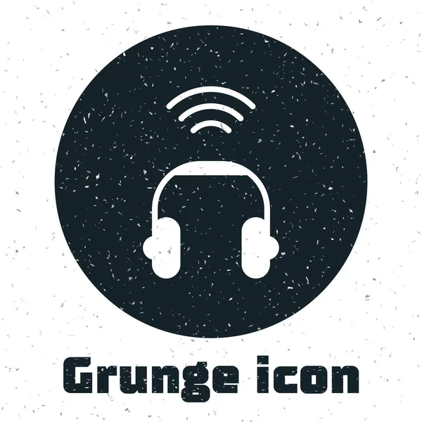 Grunge Ícone Sistema Fones Ouvido Inteligente Isolado Fundo Branco Internet — Vetor de Stock