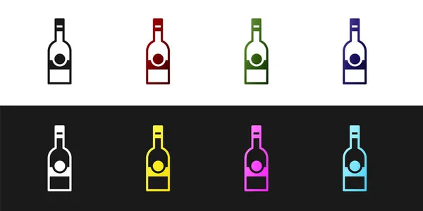 Set Bouteille Verre Vodka Icône Isolée Sur Fond Noir Blanc — Image vectorielle