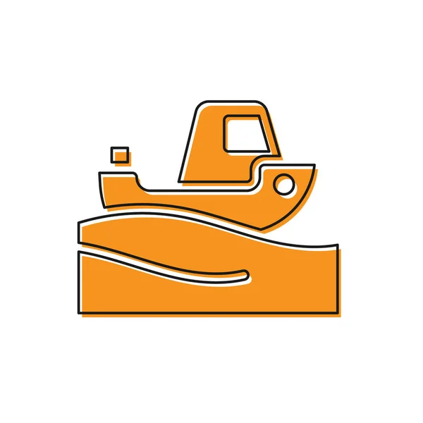 Оранжевый Рыболовная Лодка Воде Значок Изолирован Белом Фоне Вектор — стоковый вектор