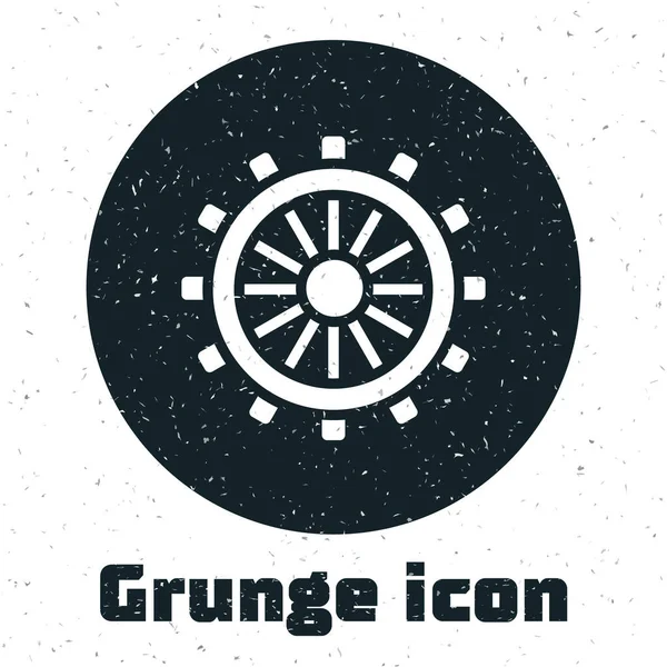 Grunge Ship Lenkrad Symbol Isoliert Auf Weißem Hintergrund Monochrome Vintage — Stockvektor