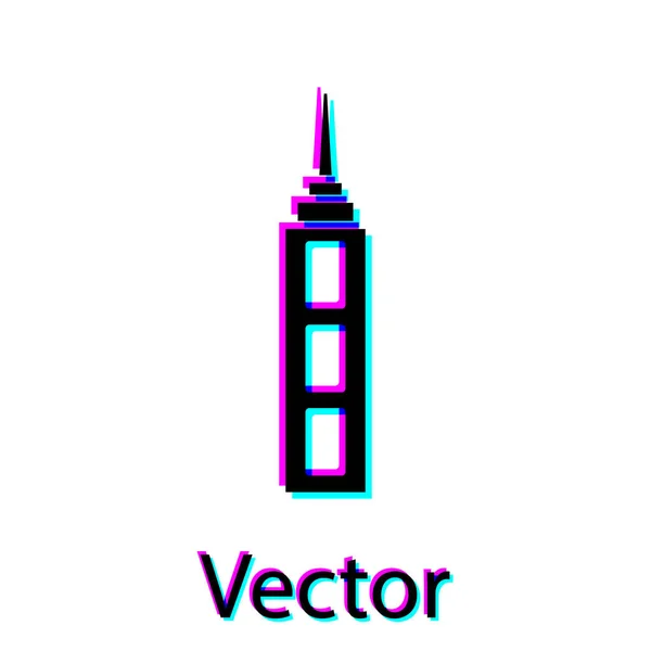 Black Skyscraper Icon Isolated White Background Metropolis Architecture Panoramic Landscape — Stock Vector